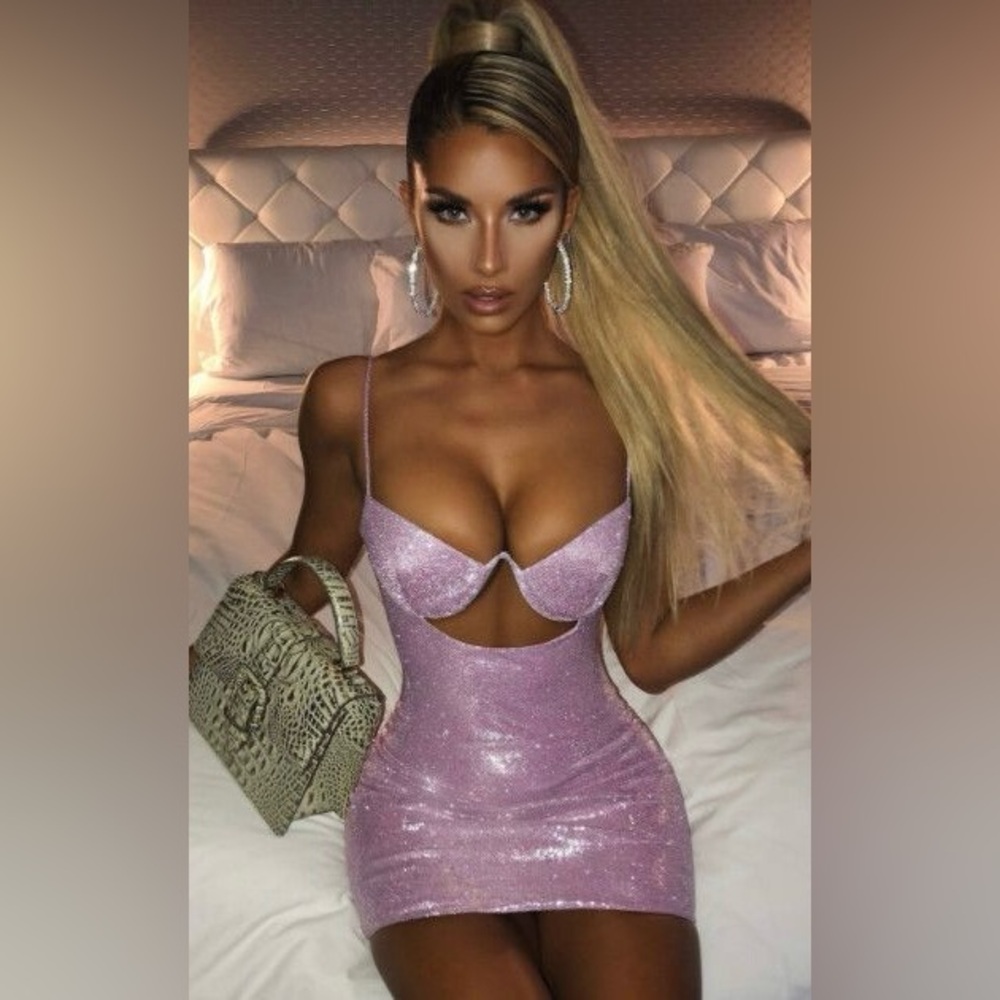 New Babyboo Mya Pink Glitter Mini Dress
